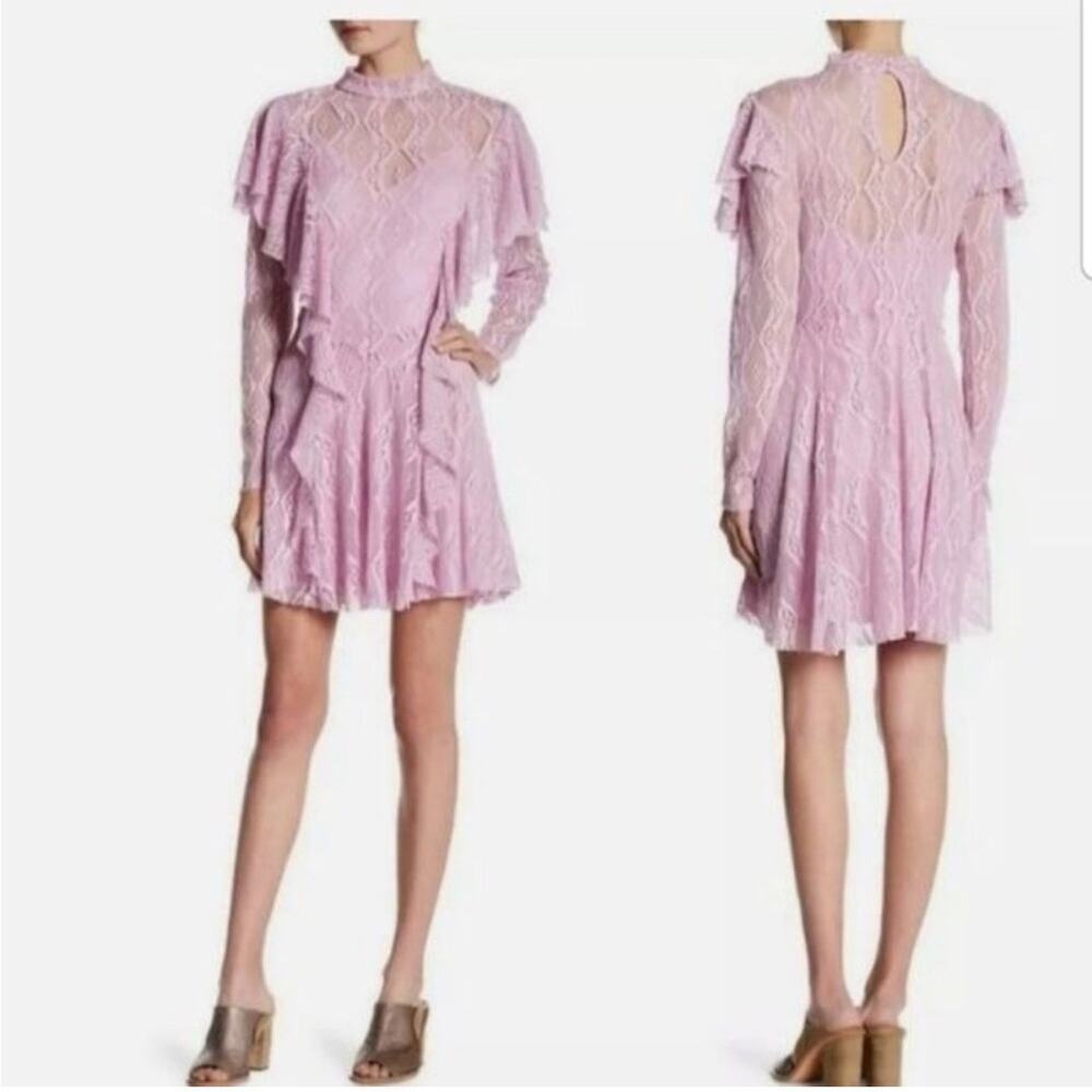 Free People wisteria pink purple‎ lace ruffle dress size Extra Small NWT